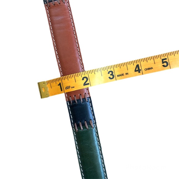 Fossil Patchwoork Leather Belt Size 34” Tan Black Green Red Y2K - Picture 4 of 8